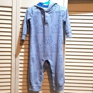 Carter blue fox print Boys hooded onesie